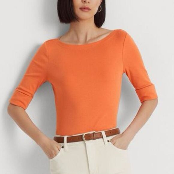 Ralph Lauren Plus Size Boatneck Elbow-Sleeve Top, Boatneck Orange Size 2X NEW - Picture 15 of 15